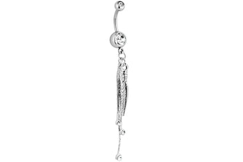 Clear Double Gem Belly Ring with Feathers