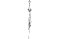 Clear Double Gem Belly Ring with Feathers