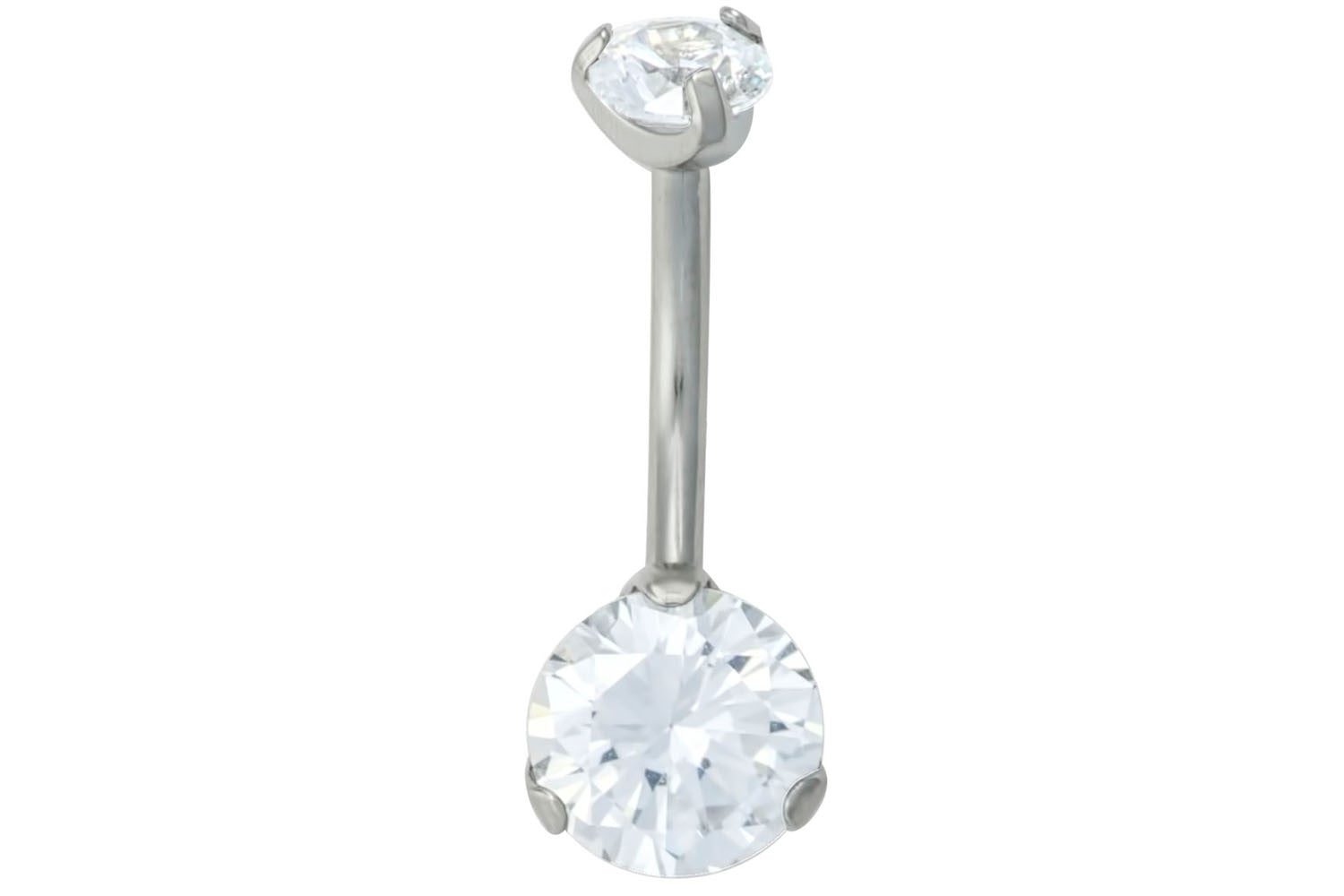 Our CZ belly ring features a large 8 mm solitaire Cubic Zirconia crystal for the ultimate eye catching belly piercing bling. This body jewelry is internally threaded for maximum comfort and made with surgical grade 316l stainless steel.