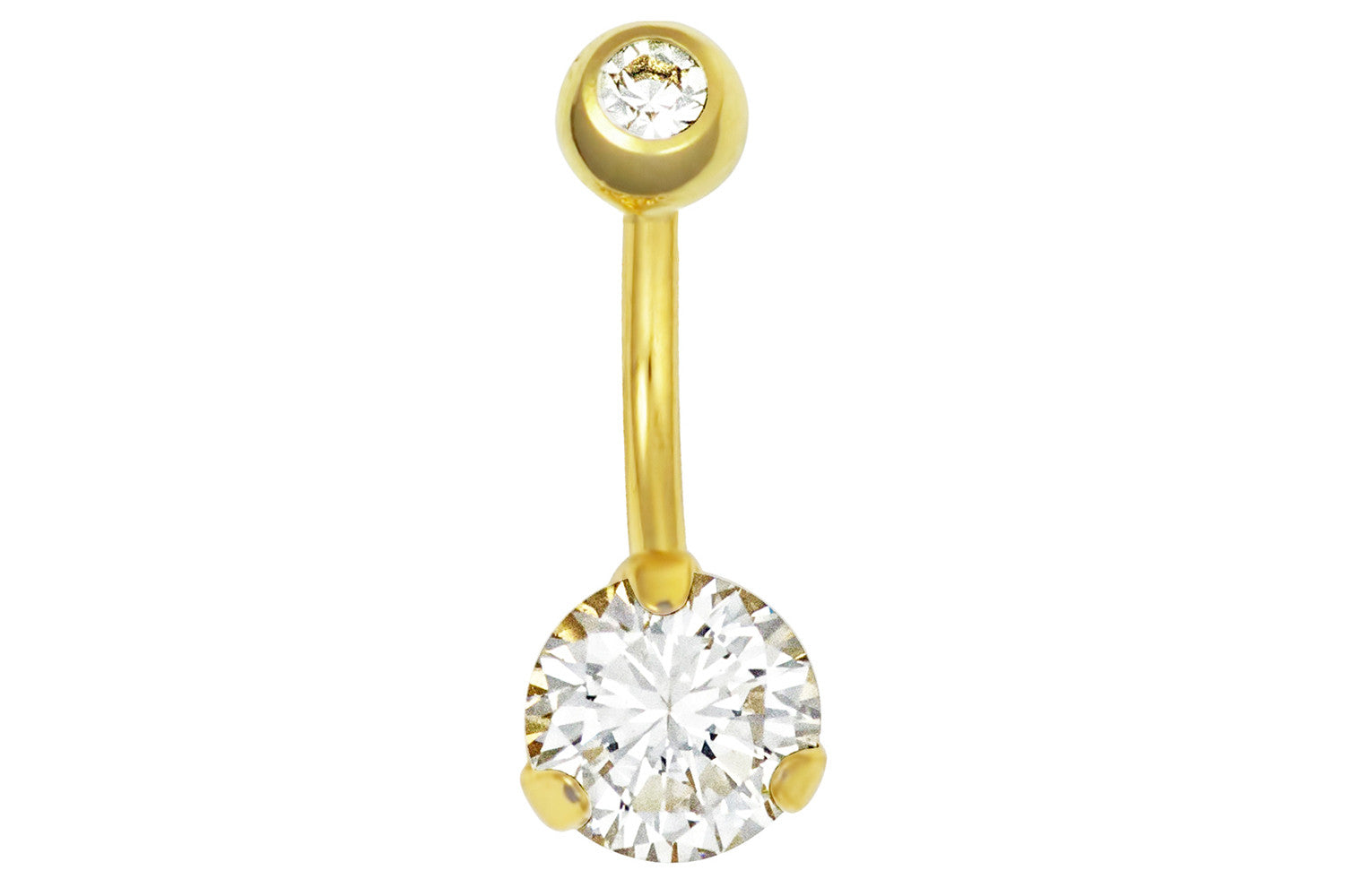 14kt Gold Plated Surgical Steel Double Jeweled Cubic Zirconia Crystal Belly Ring