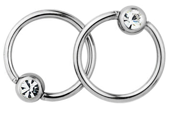 Pair of Captive Bead Rings with Clear Gems