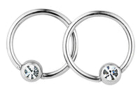Pair of Captive Bead Rings with Clear Gems