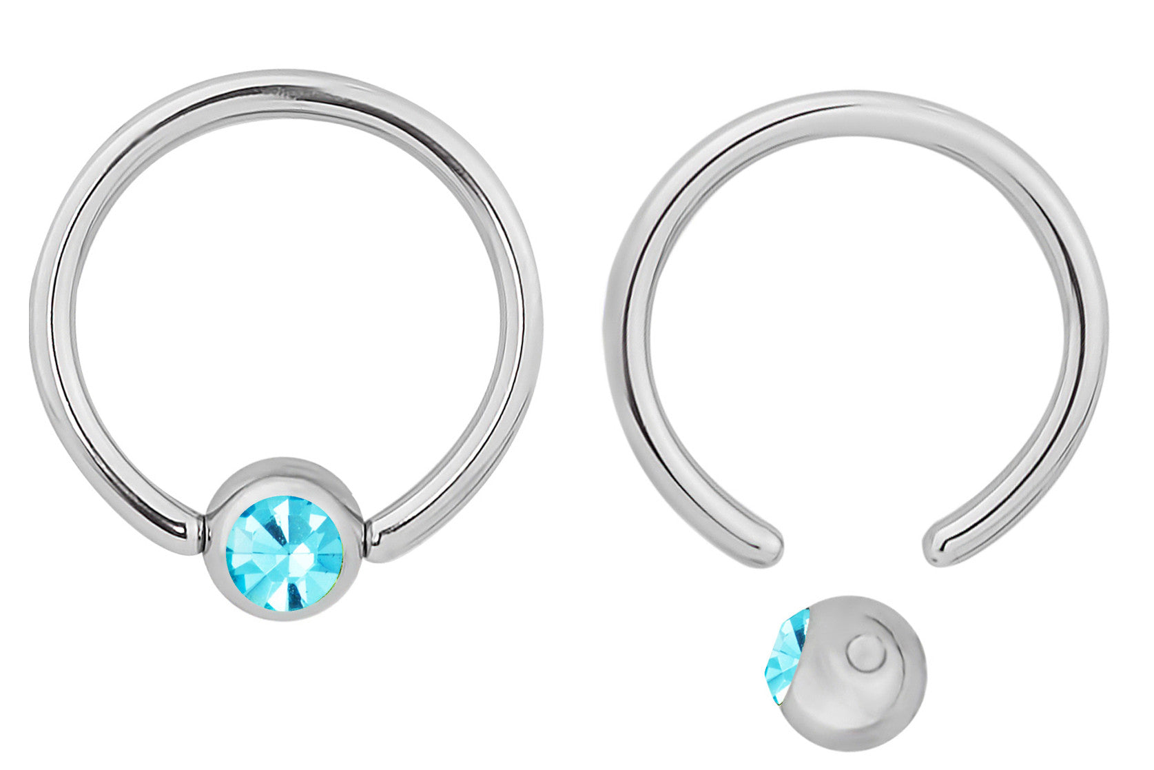 Pair of Captive Bead Rings with Aqua Gems