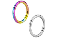 These 16 gauge endless cartilage hoop earrings are made with surgical grade 316L stainless steel. The rainbow ring is made with Surgical Steel and rainbow Titanium IP Plating. IP Plating (Ion Plating) is a safe and permanent surface refinishing process that produces a harder, brighter, more durable piece of jewelry. These hoops are 8 mm in diameter.