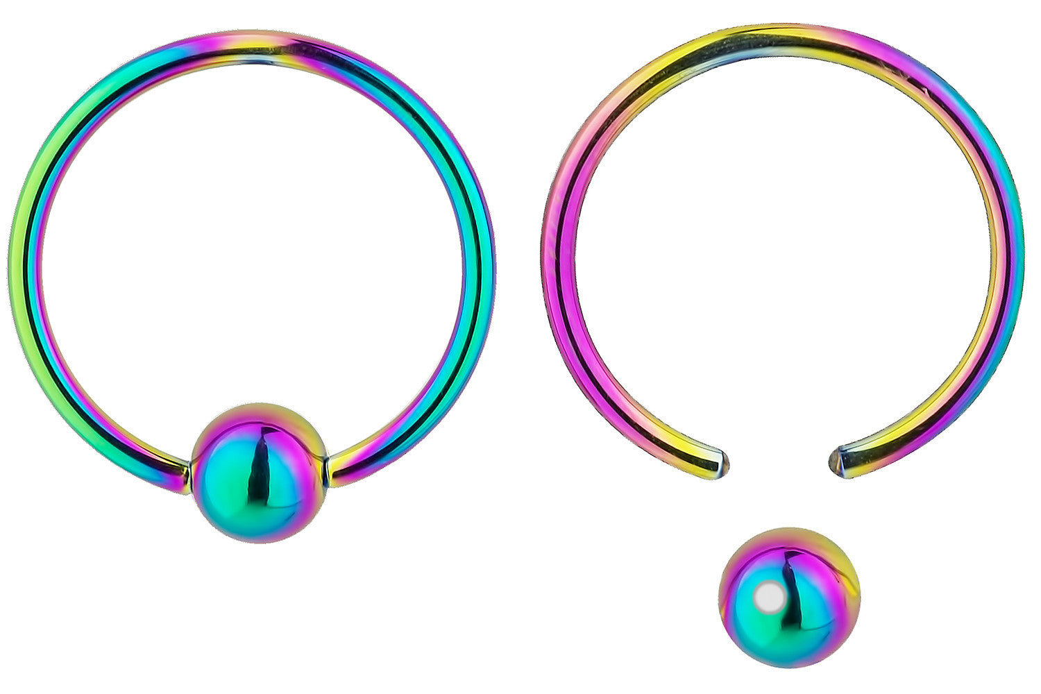 Pair of Rainbow Captive Bead Nipple Rings