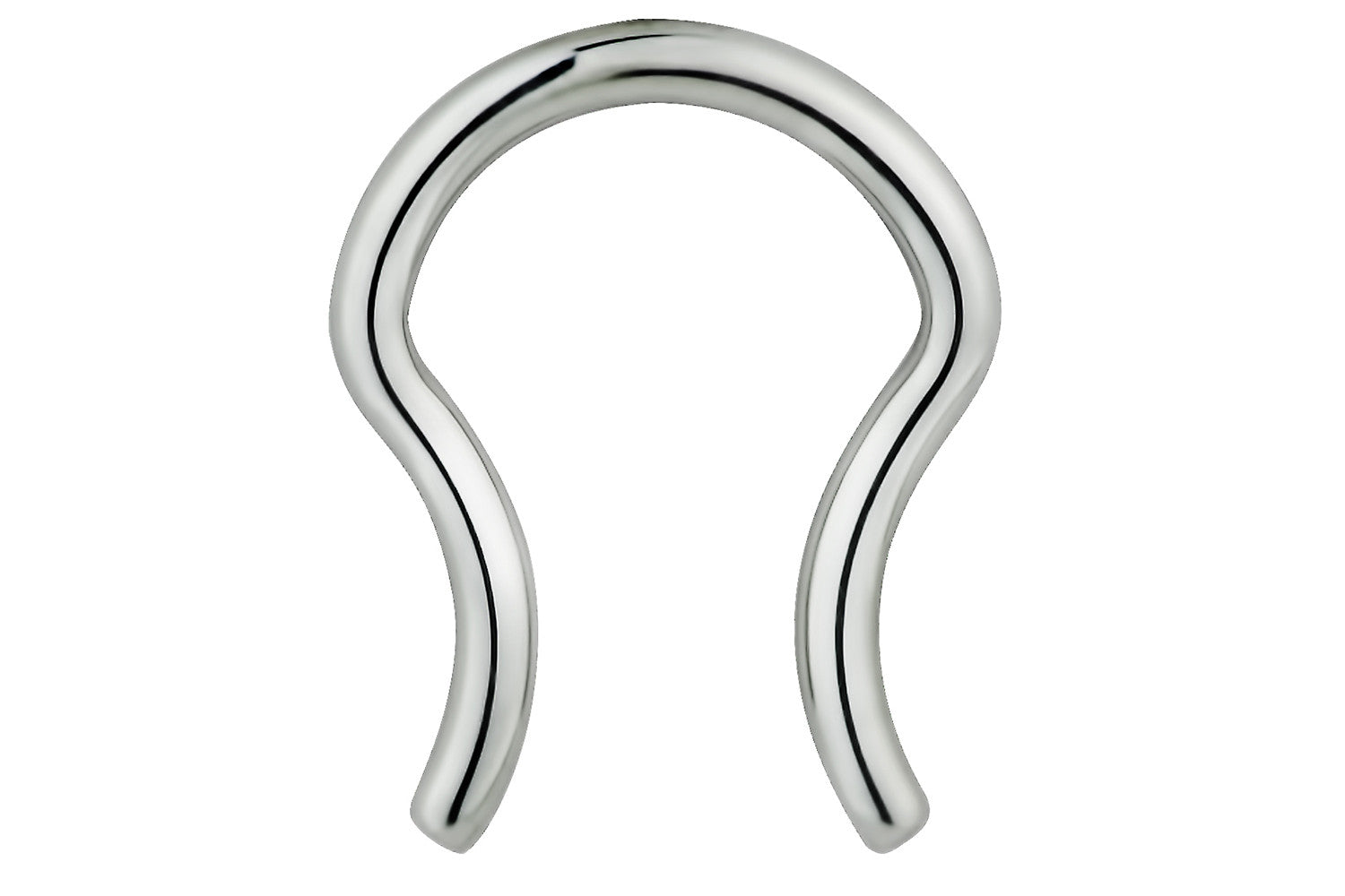 This septum retainer is made with surgical grade 316L stainless steel. It measures 3/8 inch at the widest point and 1/4" at the most narrow point. This body jewelry is hypoallergenic and nickel free.