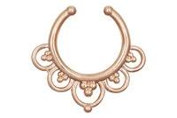Get the look of a piercing without the pain! This exotic non-piercing body jewelry is made with high shine Rose Gold ion plated brass.