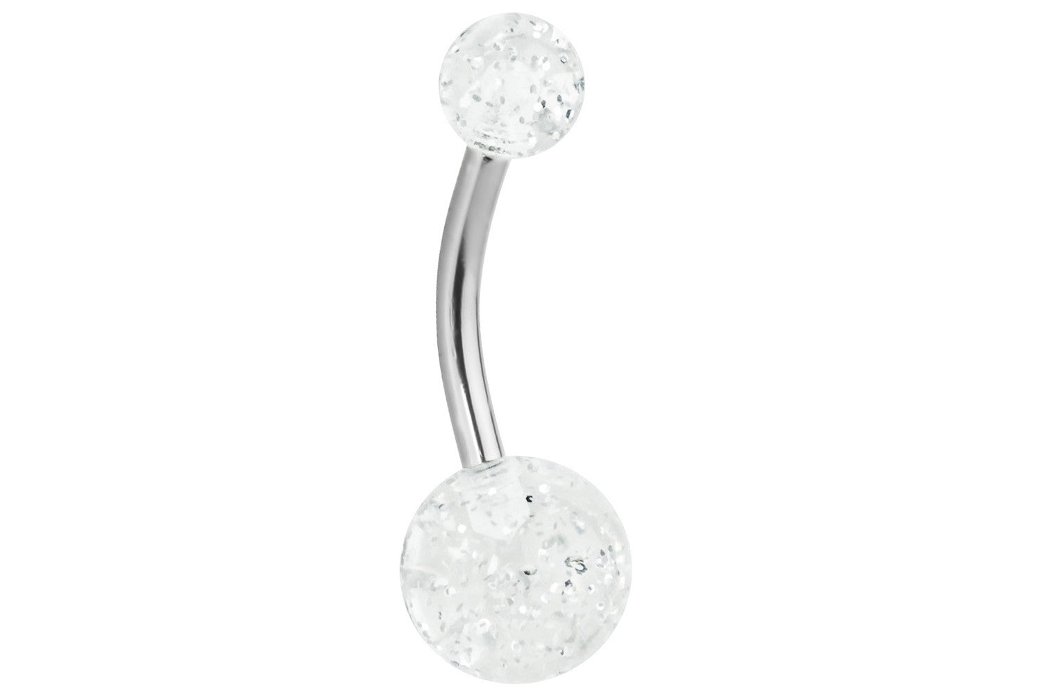 Our 14 gauge glitter belly button ring is made with solid grade 23 Titanium. This hypoallergenic jewelry has a 14g 3/8" barbell.