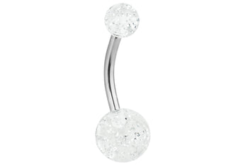 Clear Ultra Glitter Acrylic Double Ball Belly Ring